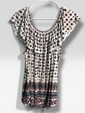 🥰Mauve Bohemian Off-Shoulder Floral Print Top- White